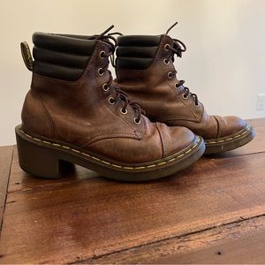 Dr MARTENS Alexandra brown lace-up heeled boots size 7 womens leather